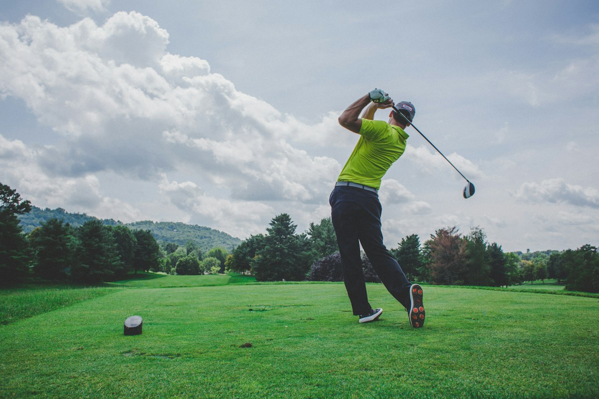 Close-up of a golfer addressing the ball